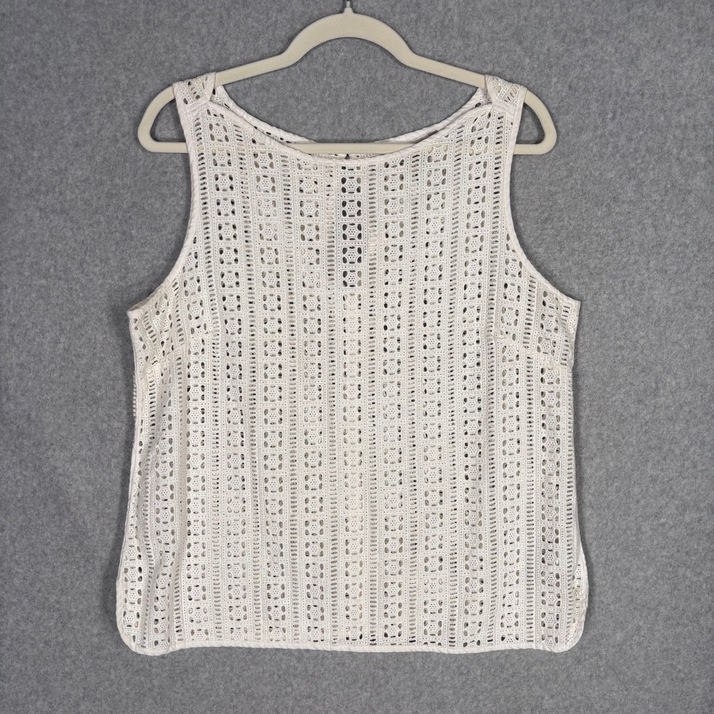 Banana Republic Eyelet Sheer Tank Top XL White Cotton Cottage Minimalist Neutral